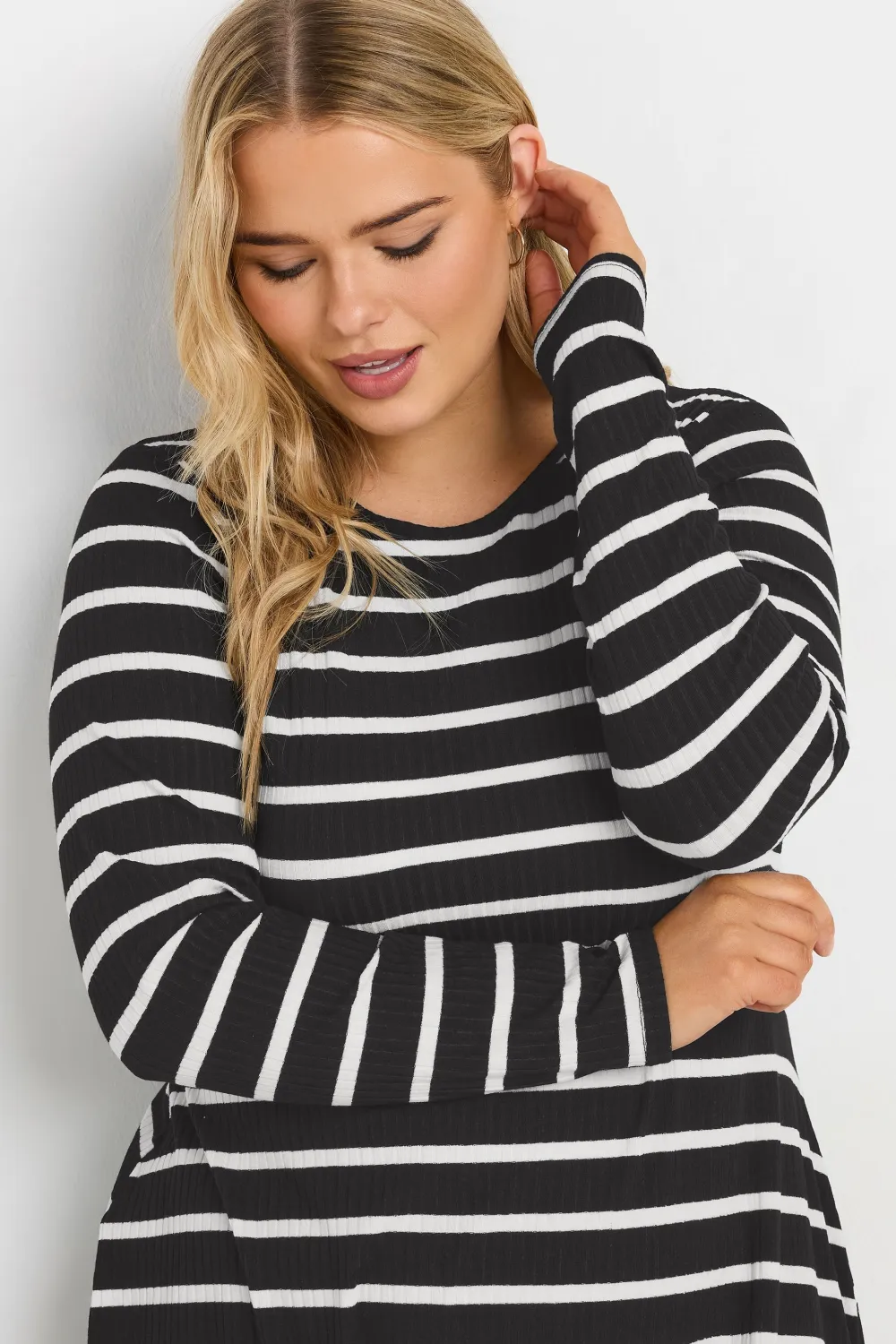 YOURS Curve Black Stripe Long Sleeve Maxi Dress