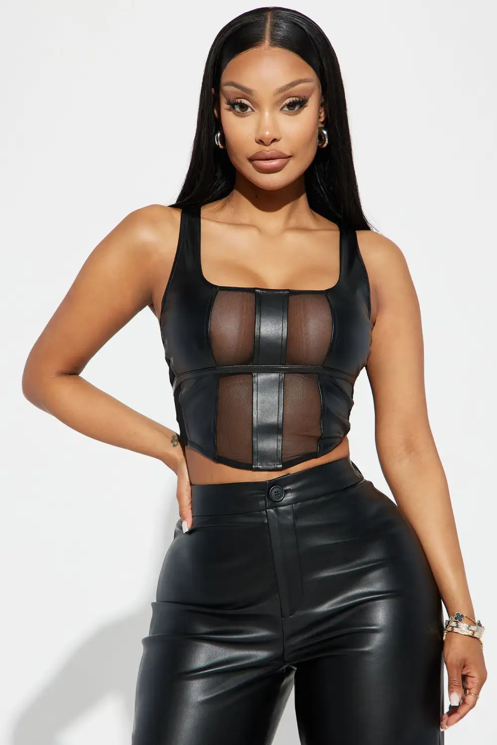 Favorite Game Faux Leather Top - Black