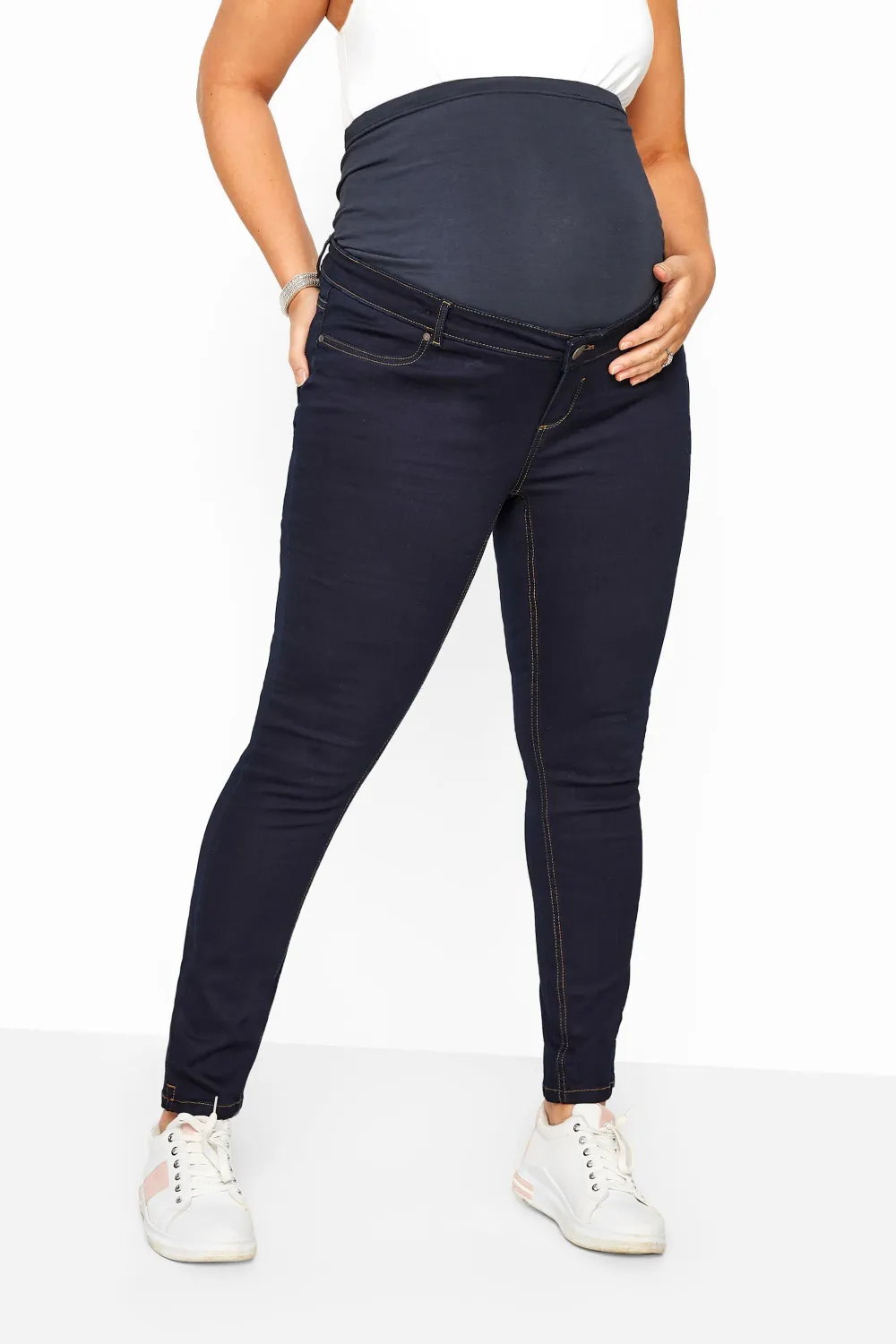 BUMP IT UP MATERNITY Curve Indigo Blue Stretch Skinny Jeans With Comfort Panel