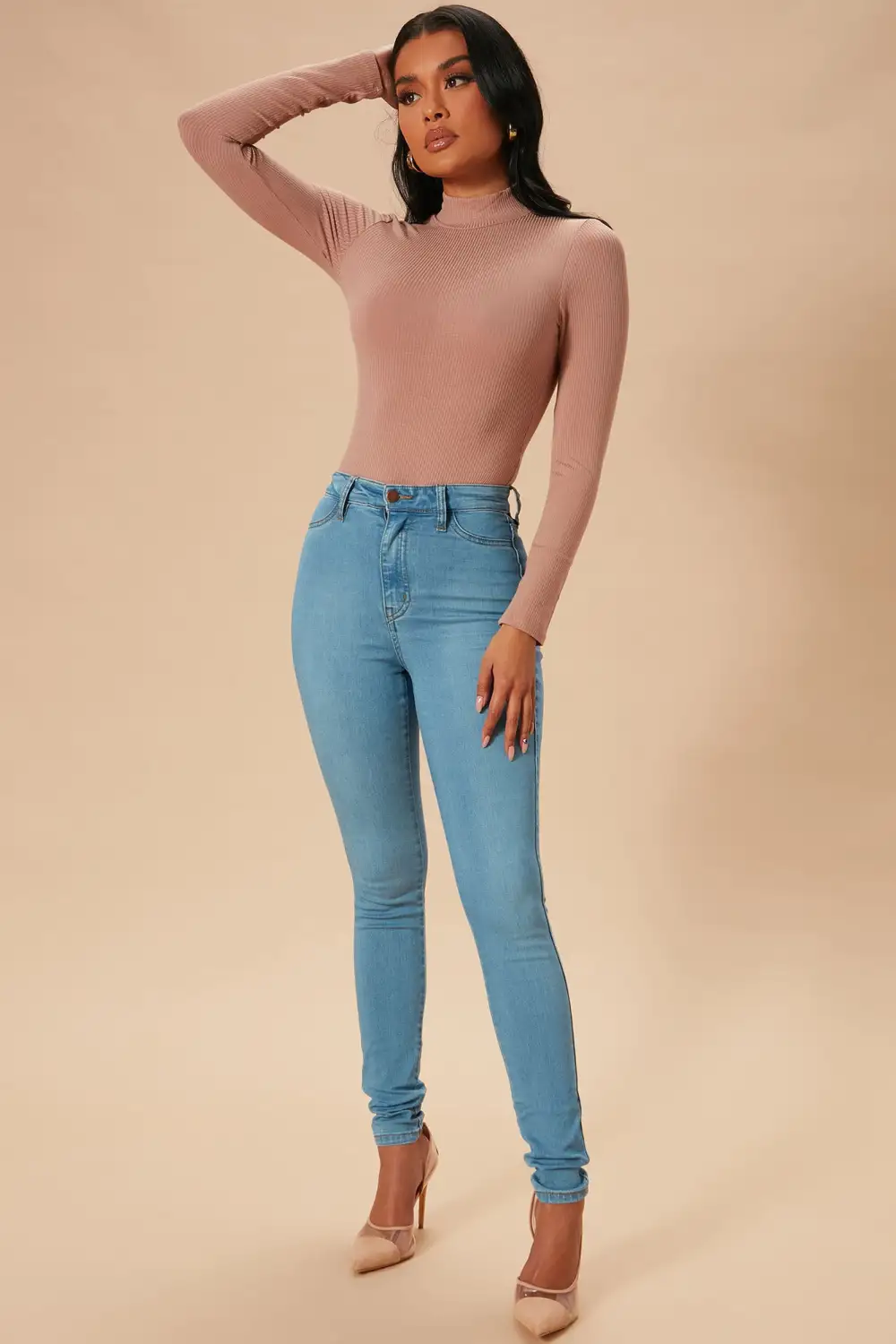 Classic High Waist Skinny Jeans - Light Blue Wash