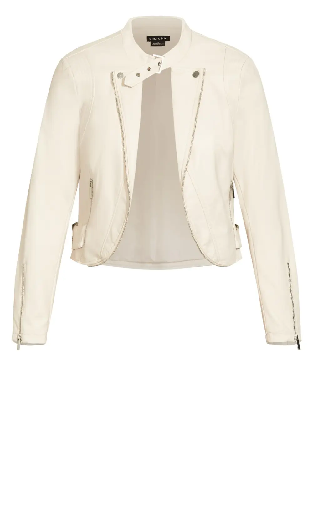Evans Cream Cropped Biker Jacket