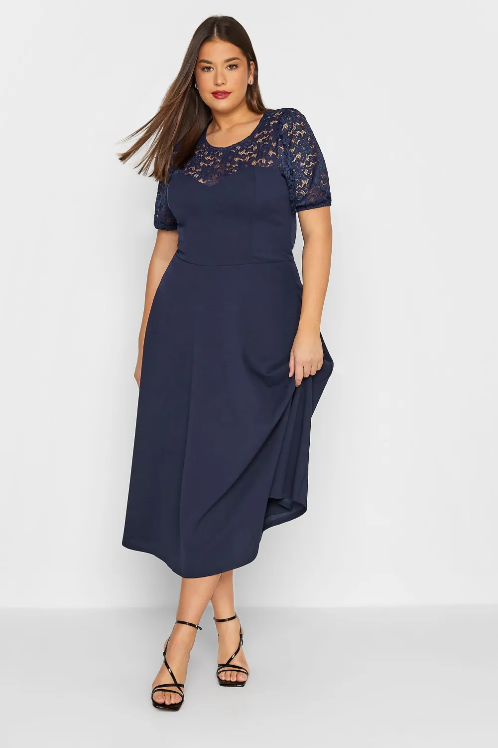 LTS Tall Dark Blue Lace Midi Dress