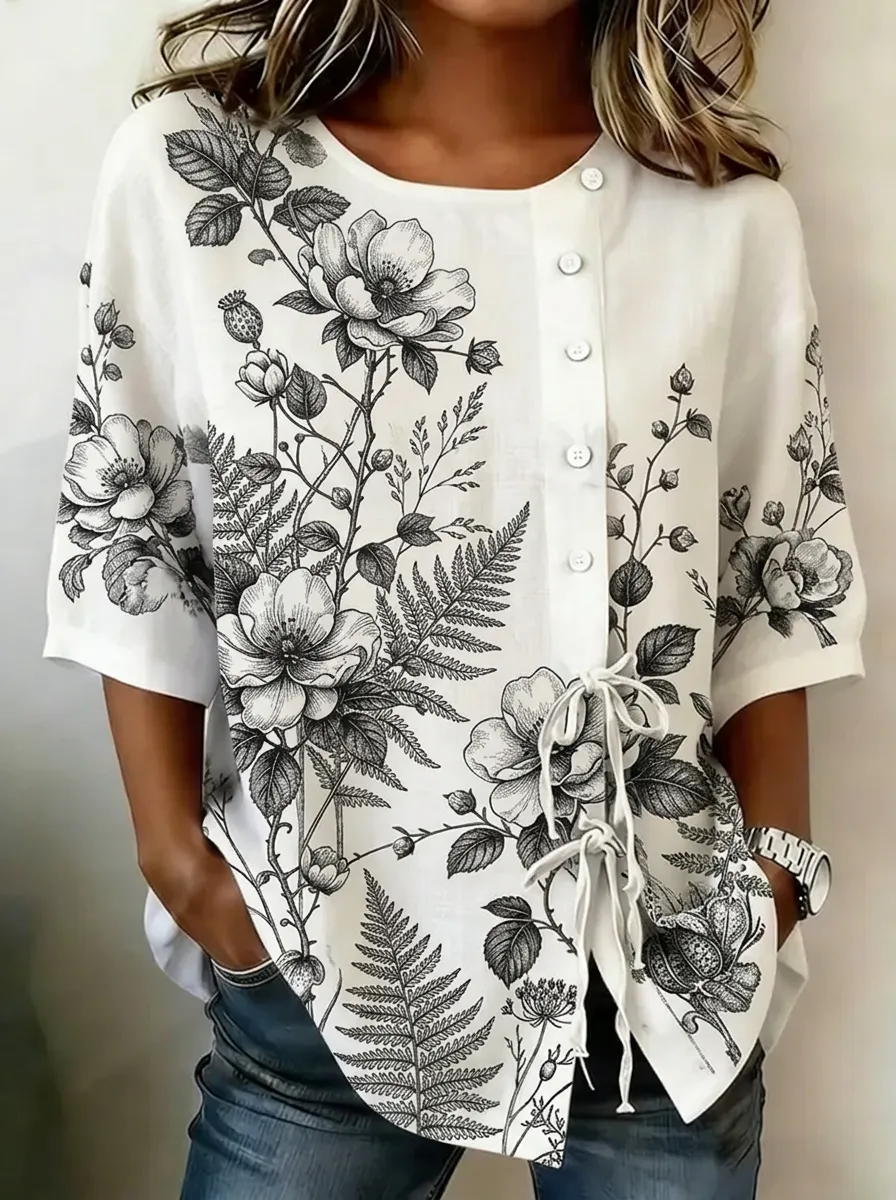 Women's Nashville Botanical Floral Printed Button-up Top