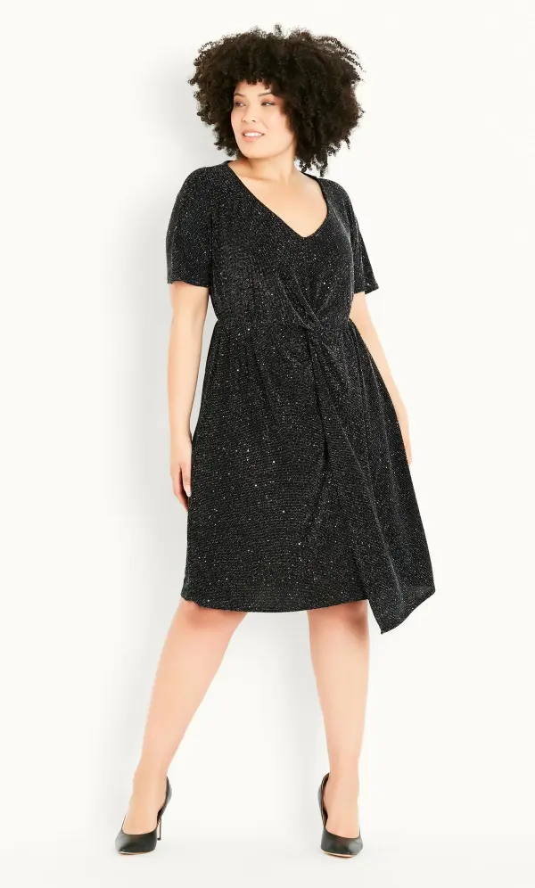 Evans Black Sparkle Twist Wrap Dress