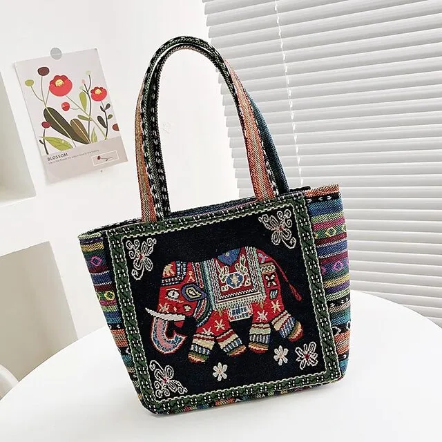 Women's Girls' Tote Polyester Daily Office & Career Cartoon Artwork Floral Print Rabbit Peacock blue striped kitten