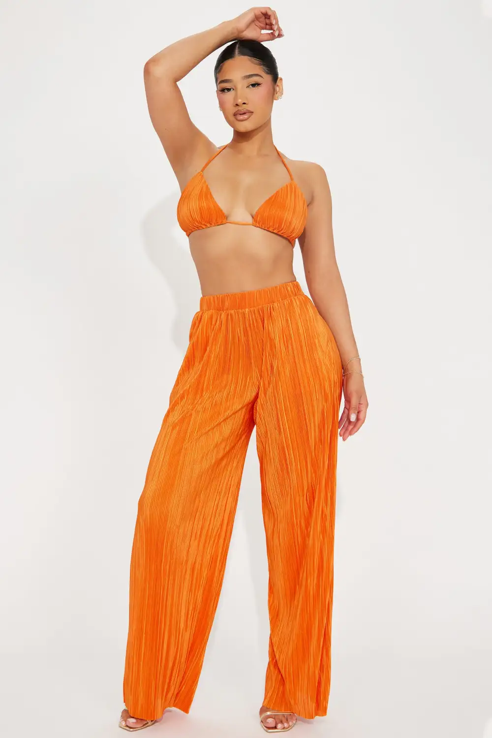 Everything But Simple Plisse Pant Set - Orange