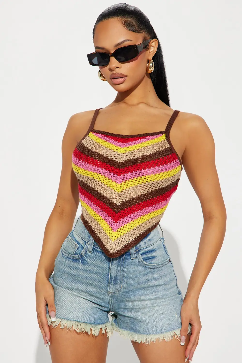 In The Sun Striped Crochet Top - Brown/combo