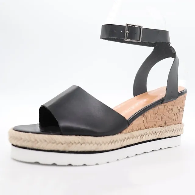 Women's Sandals Wedge Sandals Platform Sandals Corkys Sandals Daily Summer Platform Wedge Heel Ankle Strap Heel Peep Toe Casual Faux Leather Buckle Ankle Strap Solid Colored Dark Brown Black White