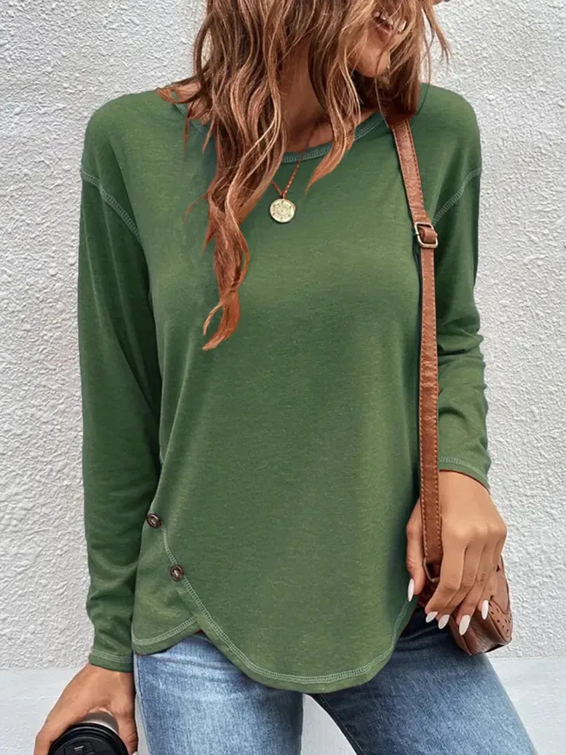 Women Long Sleeve Scoop Neck Casual T-Shirt