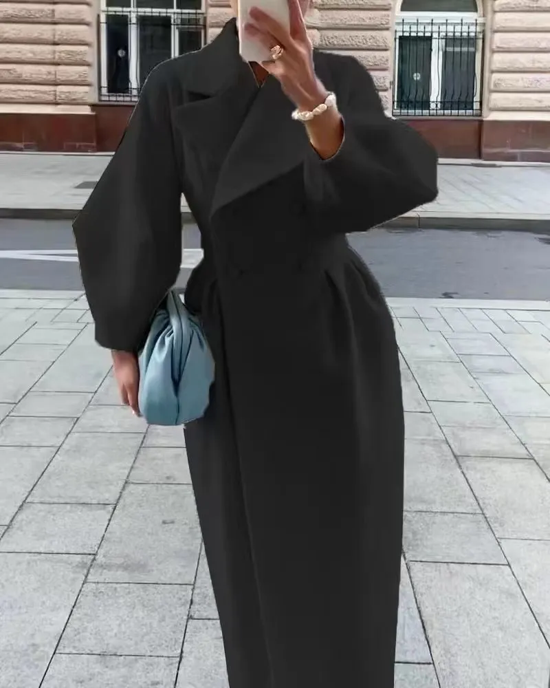 Retro Court Style Lantern Sleeve Large Lapel Long Coat