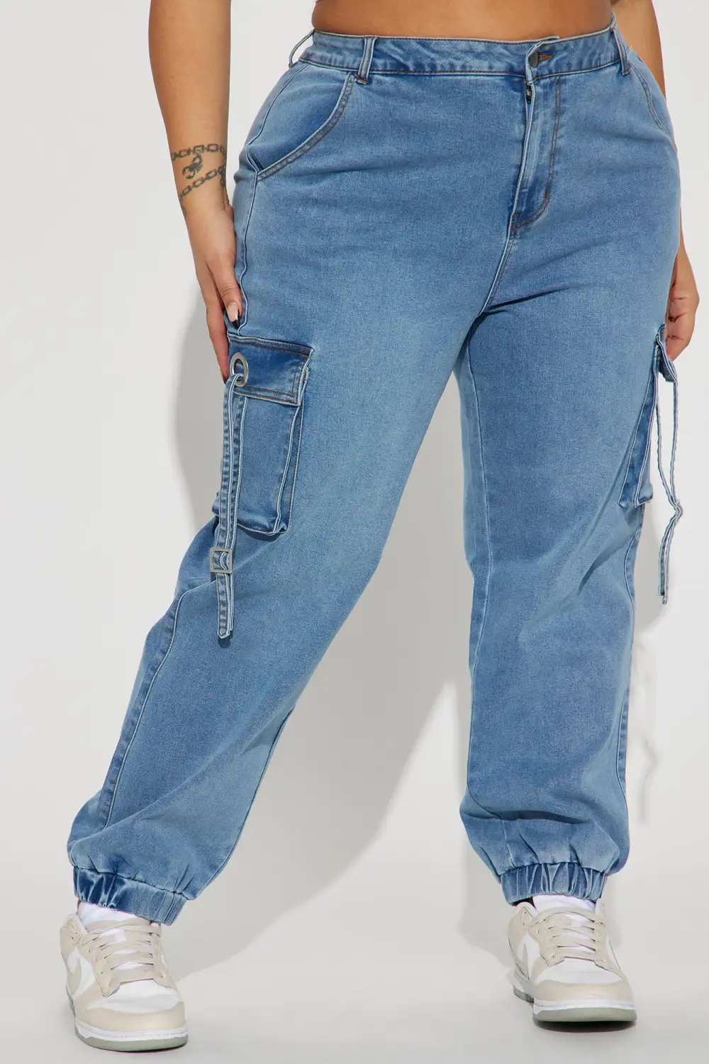 Stayin' Ready Stretch Cargo Denim Joggers - Medium Blue Wash