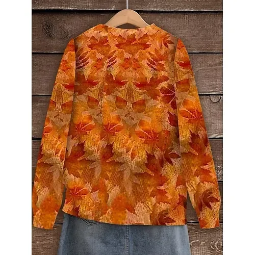 Women's Sweater Daily Graphic Crew Neck Print Long Sleeve Regular Tops Knit Weekend Beige Fall Winter