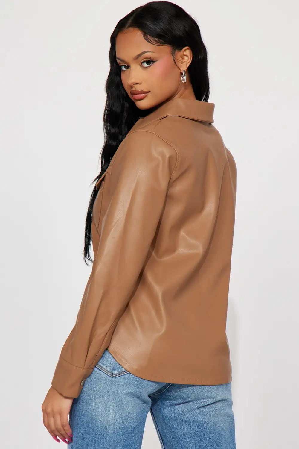 Enola Faux Leather Shirt - Camel