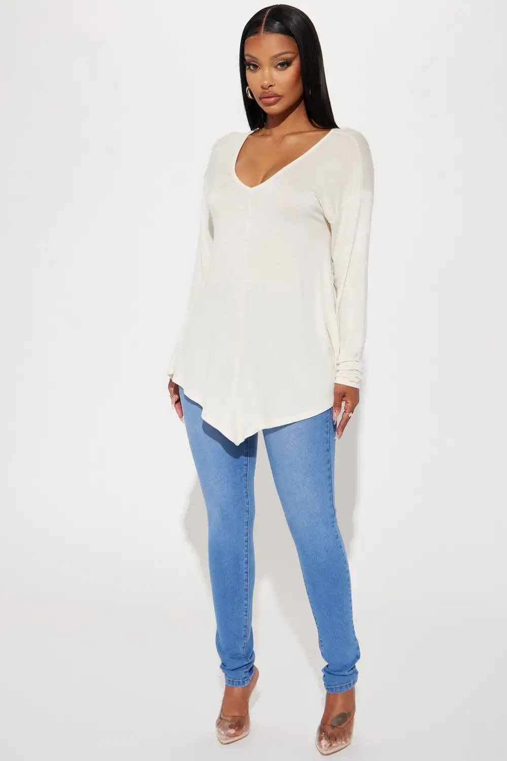 Victoria V-Neck Top - Cream
