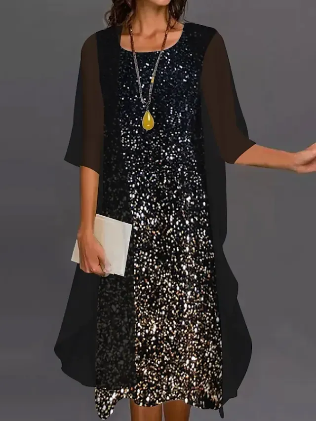 Round Neck Loose Casual Floral Print Loose Casual Suit Midi Dress