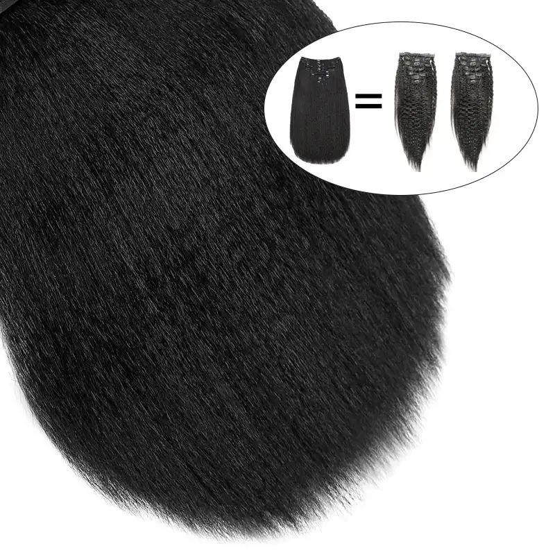 Double Drawn Kinky Straight Clip In Hair Extensions Human Hair Clip Ins 120g 8pcs With 18 Clips