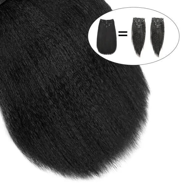 Double Drawn Kinky Straight Clip In Hair Extensions Human Hair Clip Ins 120g 8pcs With 18 Clips