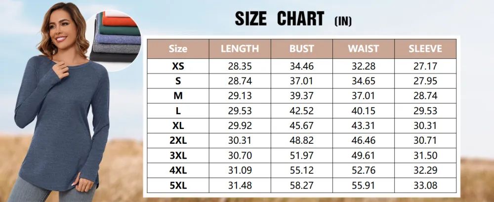 Womens Tunic Tops Crew Curved Hem