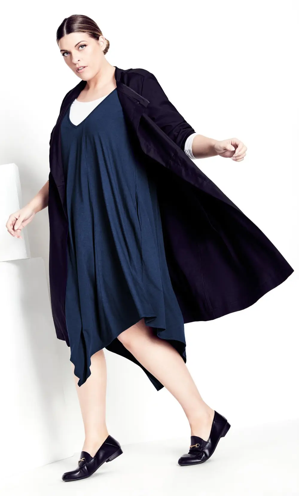 Evans Navy Plain Double Layer Dress