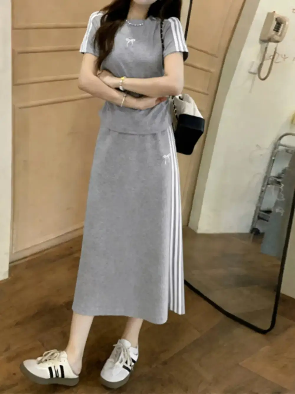 Striped Round Neck Tee Skirt Set