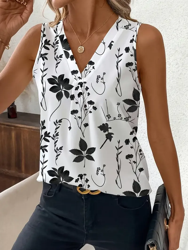 Elegant Sleeveless Tank Top with Floral Print
