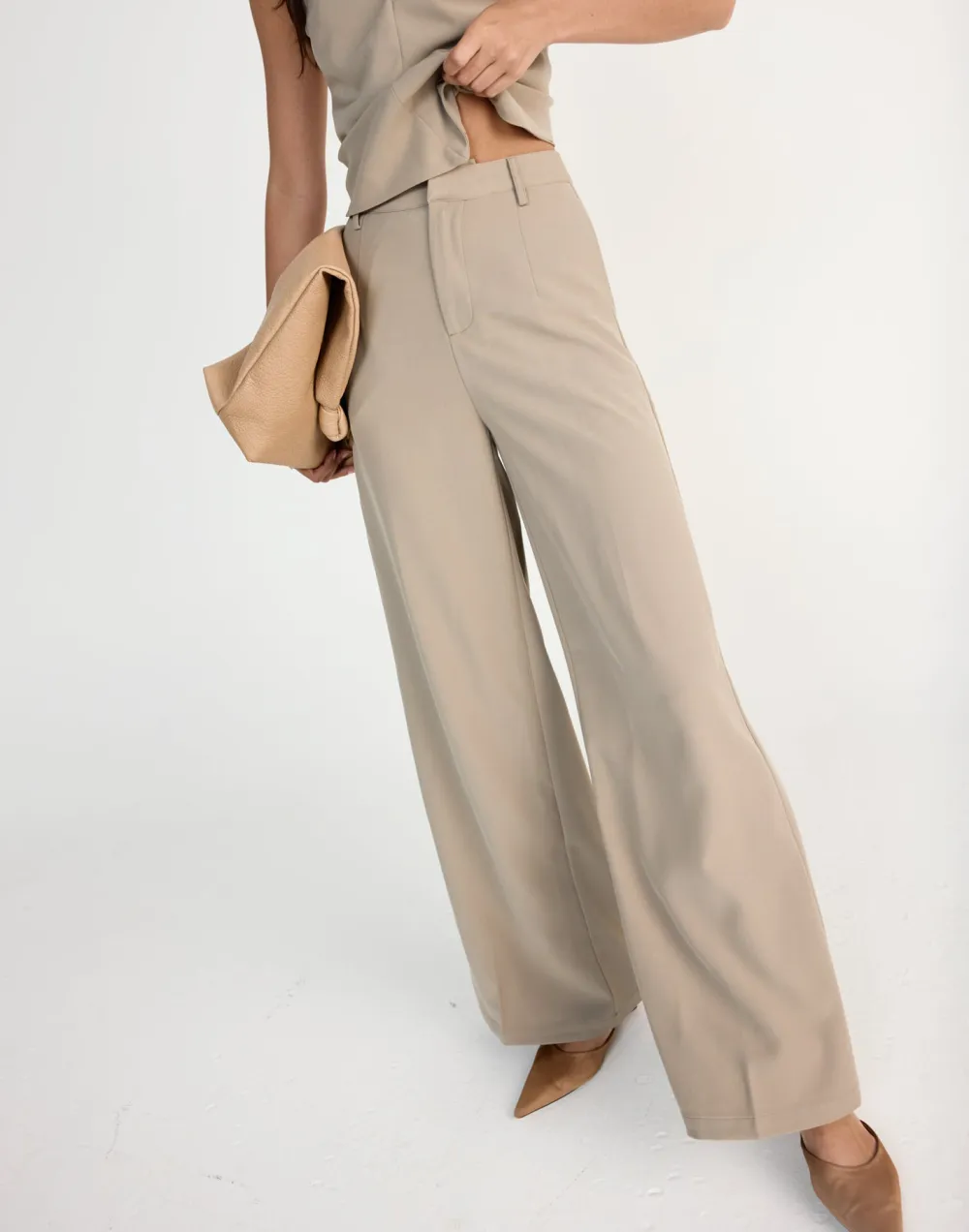 Floor-Length Draped Wide-Leg Trousers