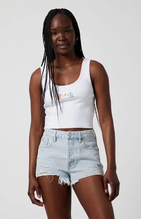 PacSun Light Indigo Ripped Button Fly High Waisted Denim Festival Shorts
