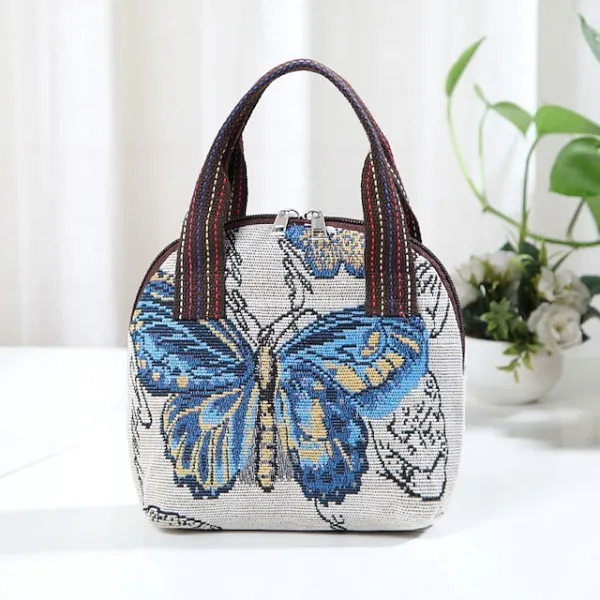 Women's Handbag Polyester Cotton Party Daily Zipper Large Capacity Breathable Durable Folk Blue butterfly Yellow Elephant Black elephant