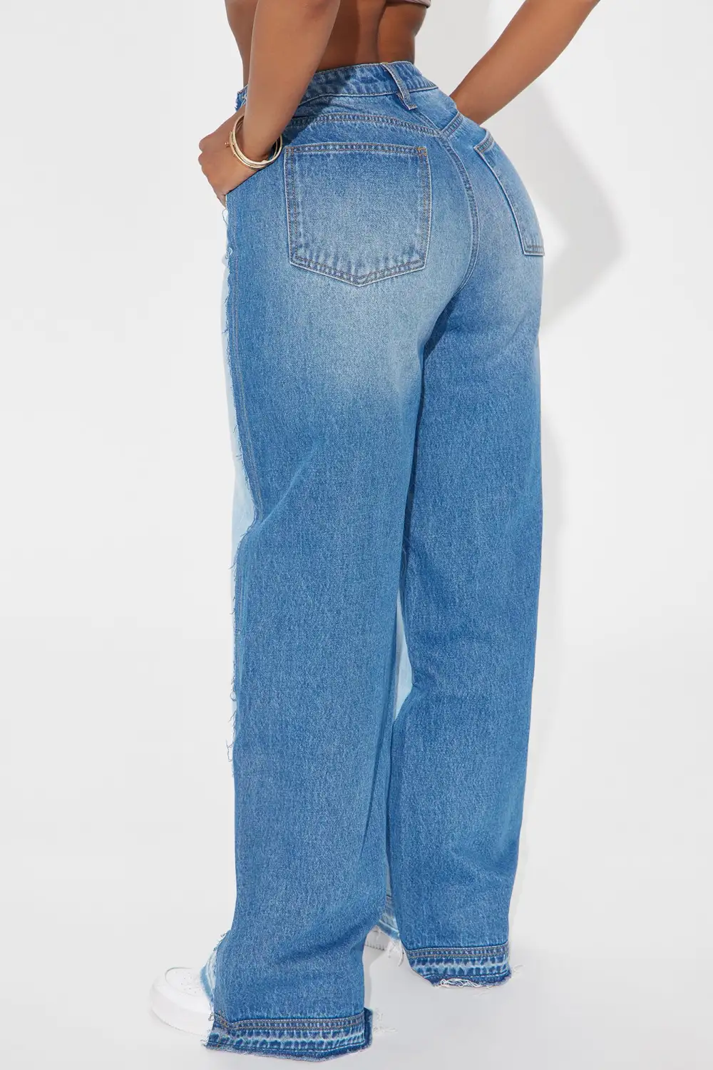 Mixed Feelings Two Tone Baggy Jeans - Light Wash