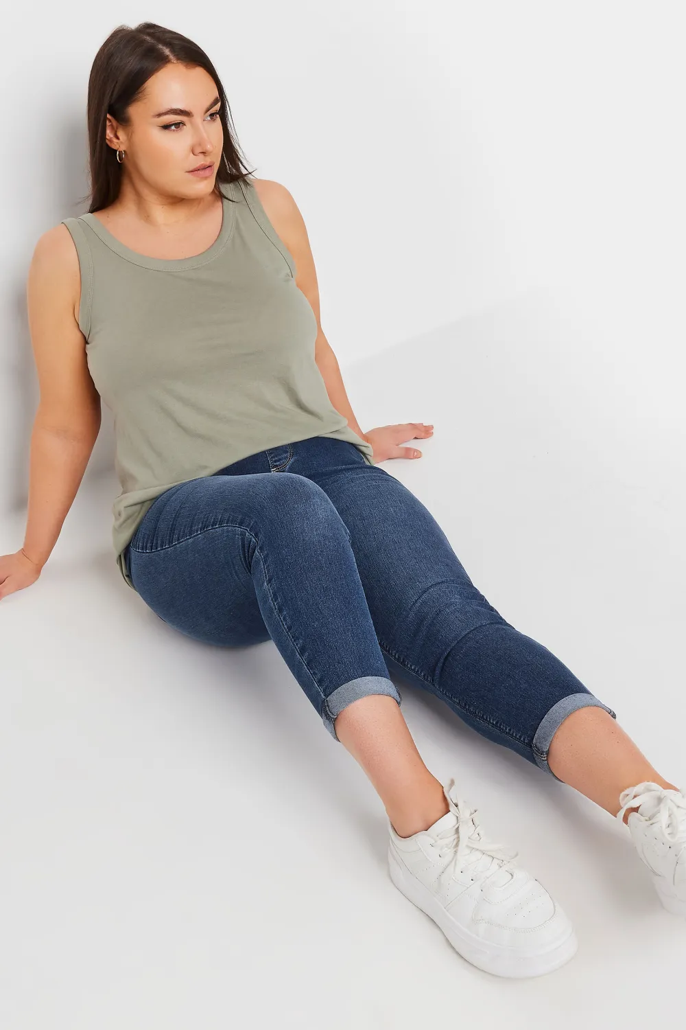 YOURS Curve Mid Wash Blue Turn Up Cropped GRACE Jeggings