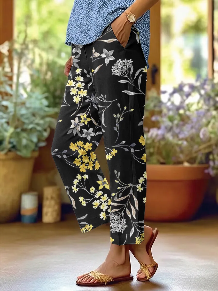 Women's Retro Plant Flower Casual Pants