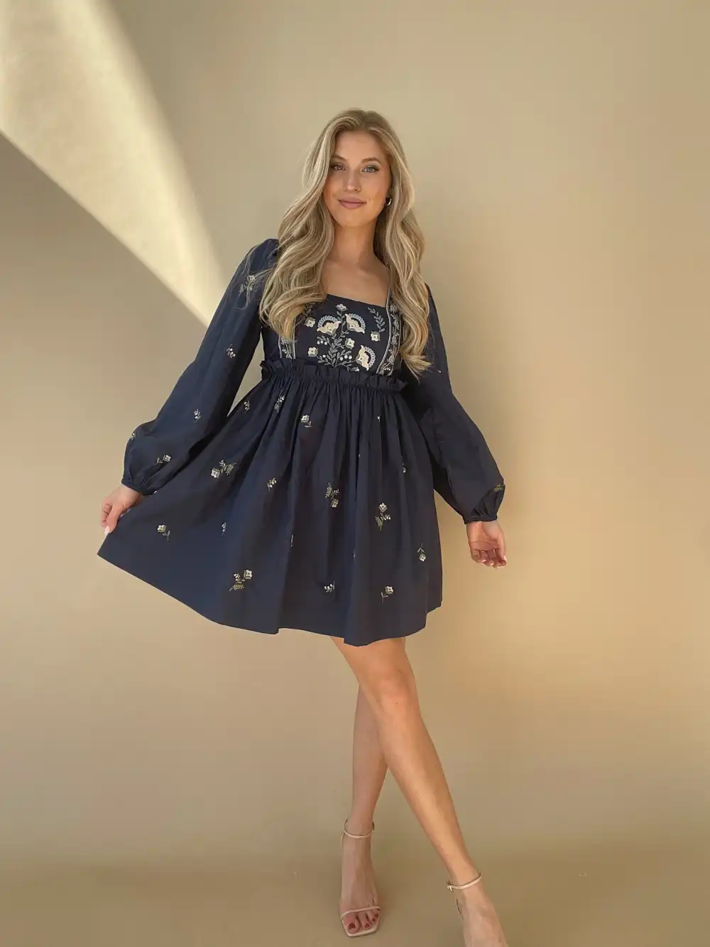 Navy Floral Embroidered Dress