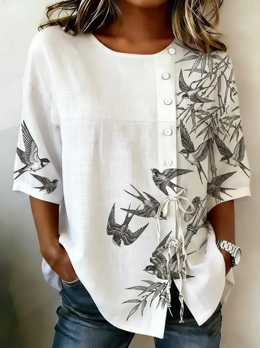 Women's Nashville Nature Lover Swallow Bamboo Printed Top