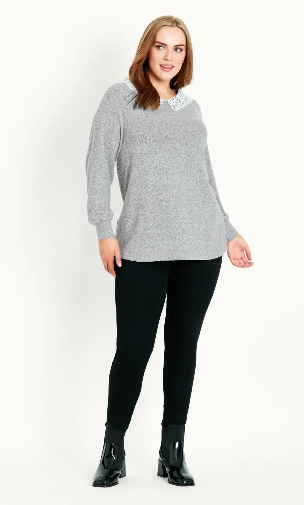 Evans Light Grey Lace Collar Soft Touch Jumper