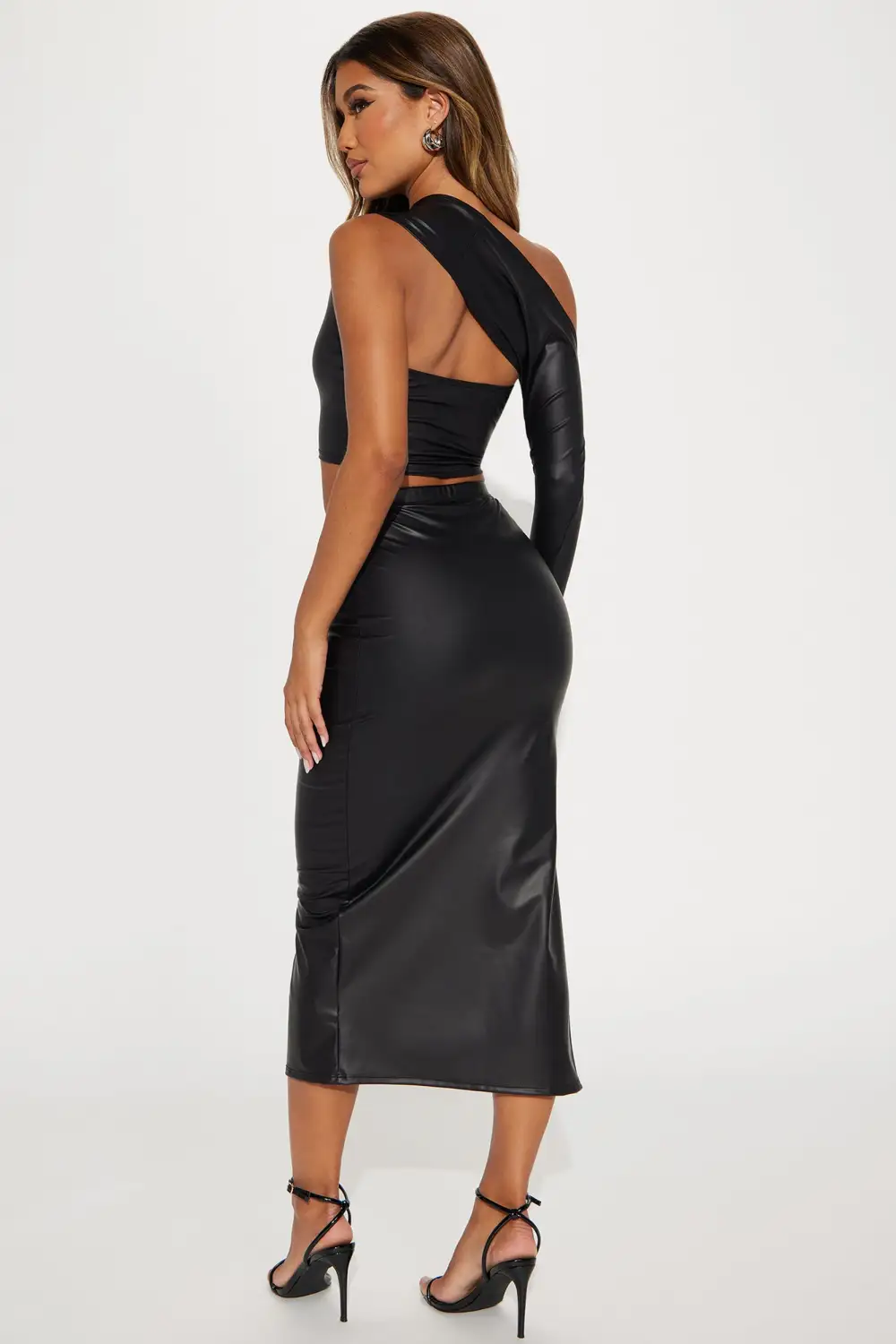 Amelia Faux Leather Skirt Set - Black