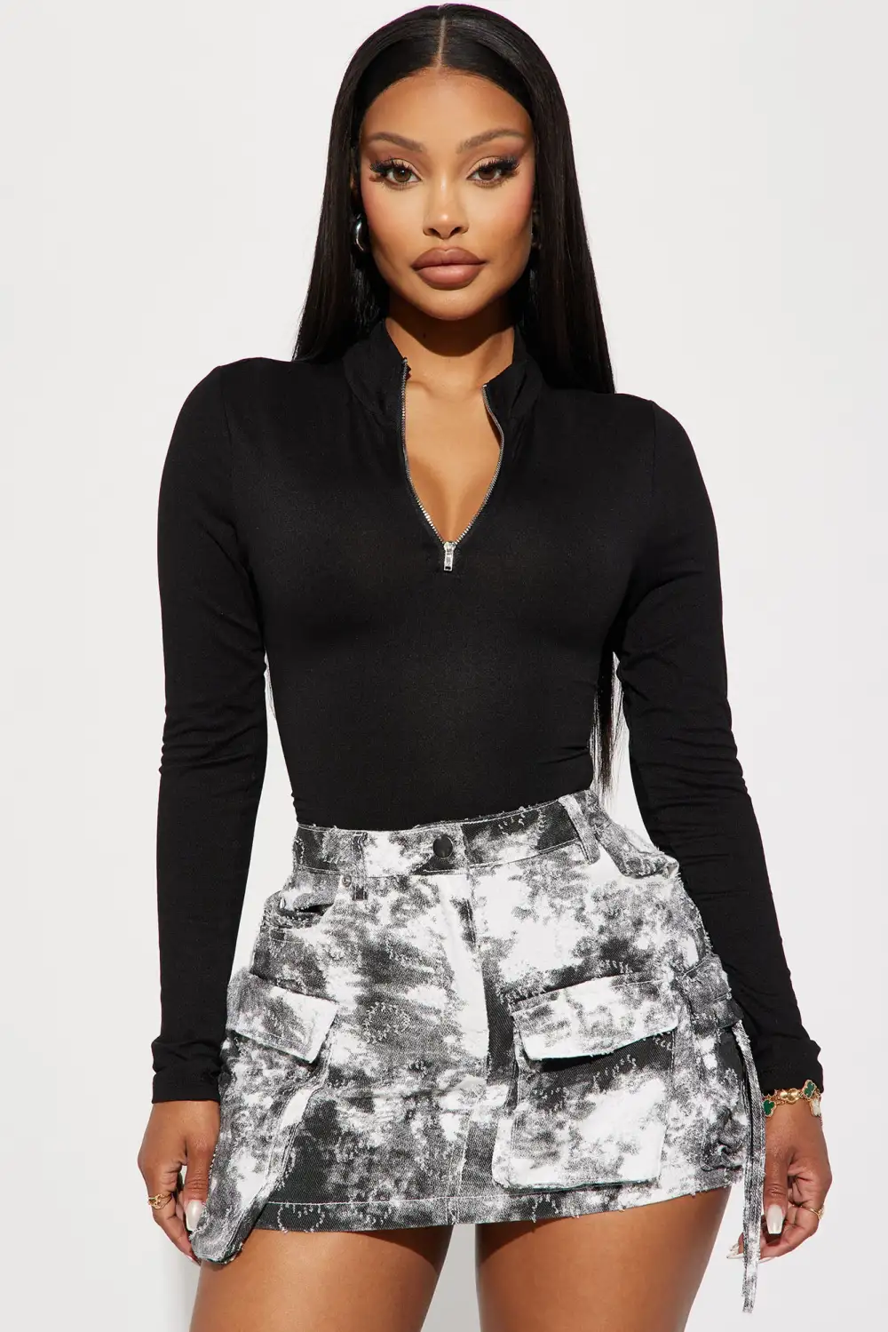 Safiya Zip Front Bodysuit - Black
