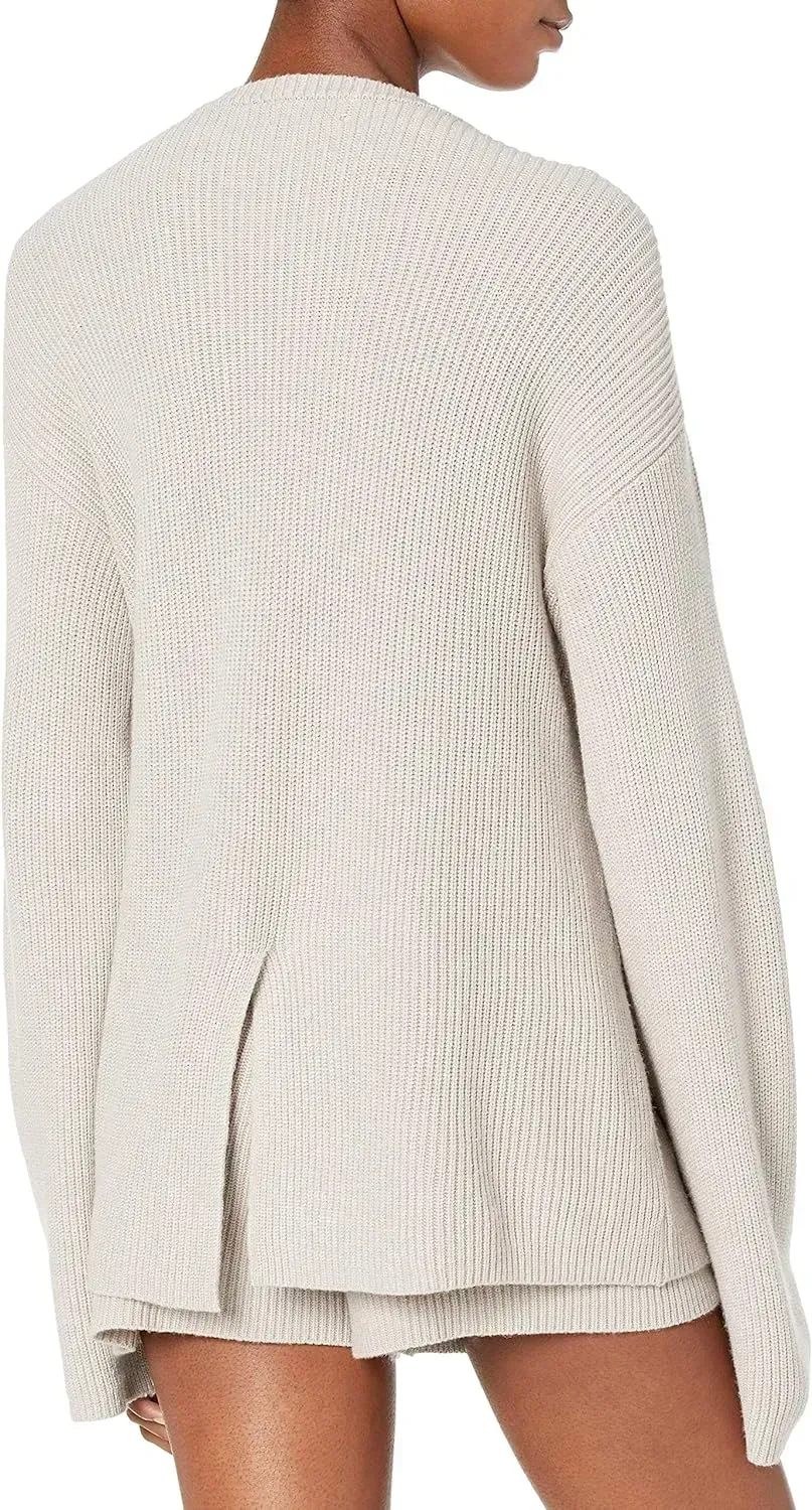 Women's Alice Crewneck Back-Slit Ribbed Pullover Sweater