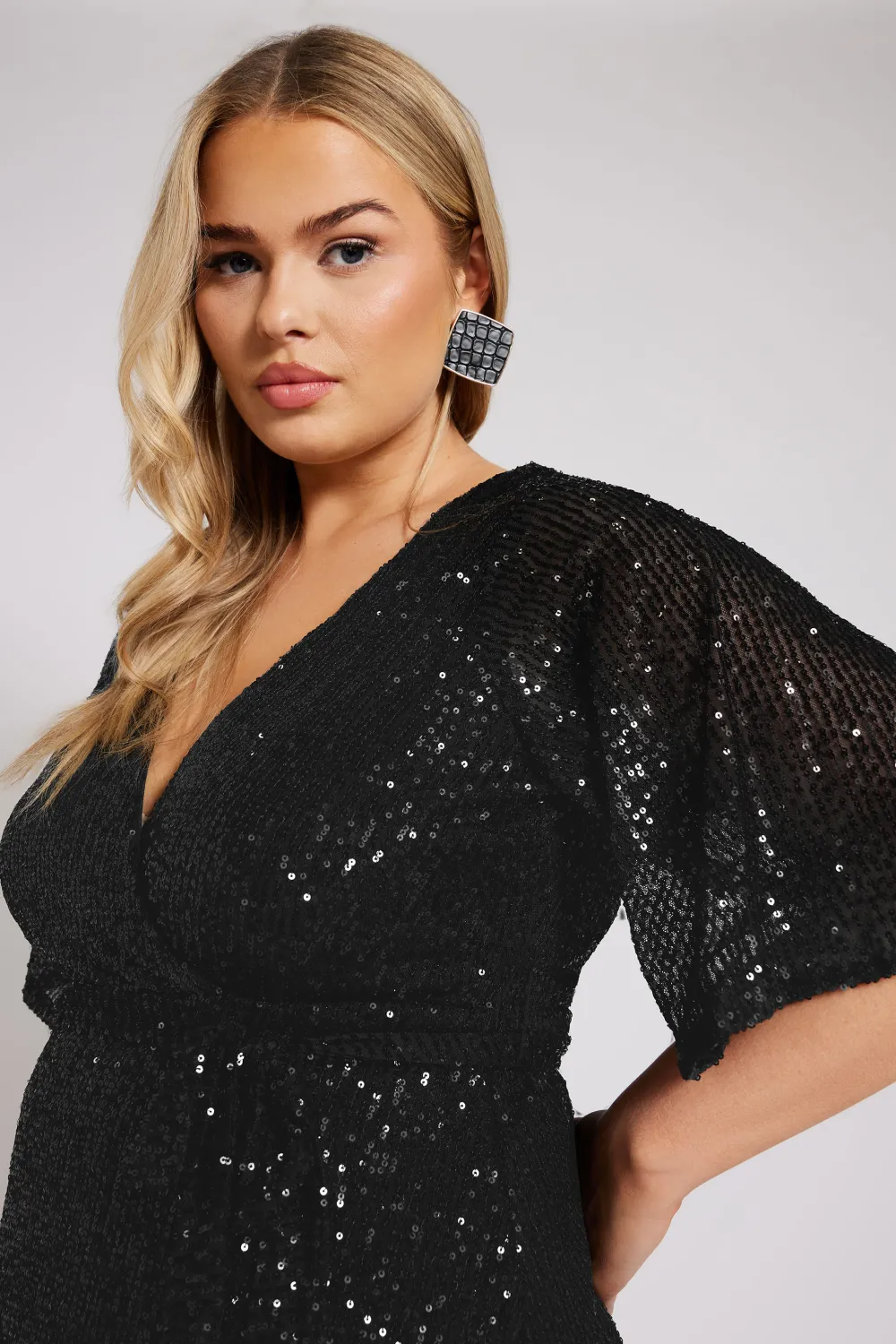 YOURS LONDON Curve Navy Blue Sequin Wrap Dress