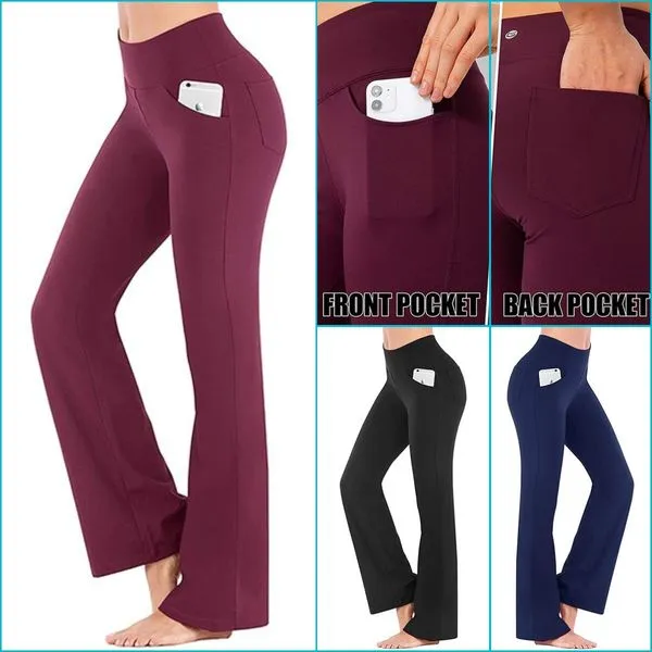Women's High Waist Yoga Pants Bootcut Flare Leg Tummy Control 4 Way Stretch Quick Dry