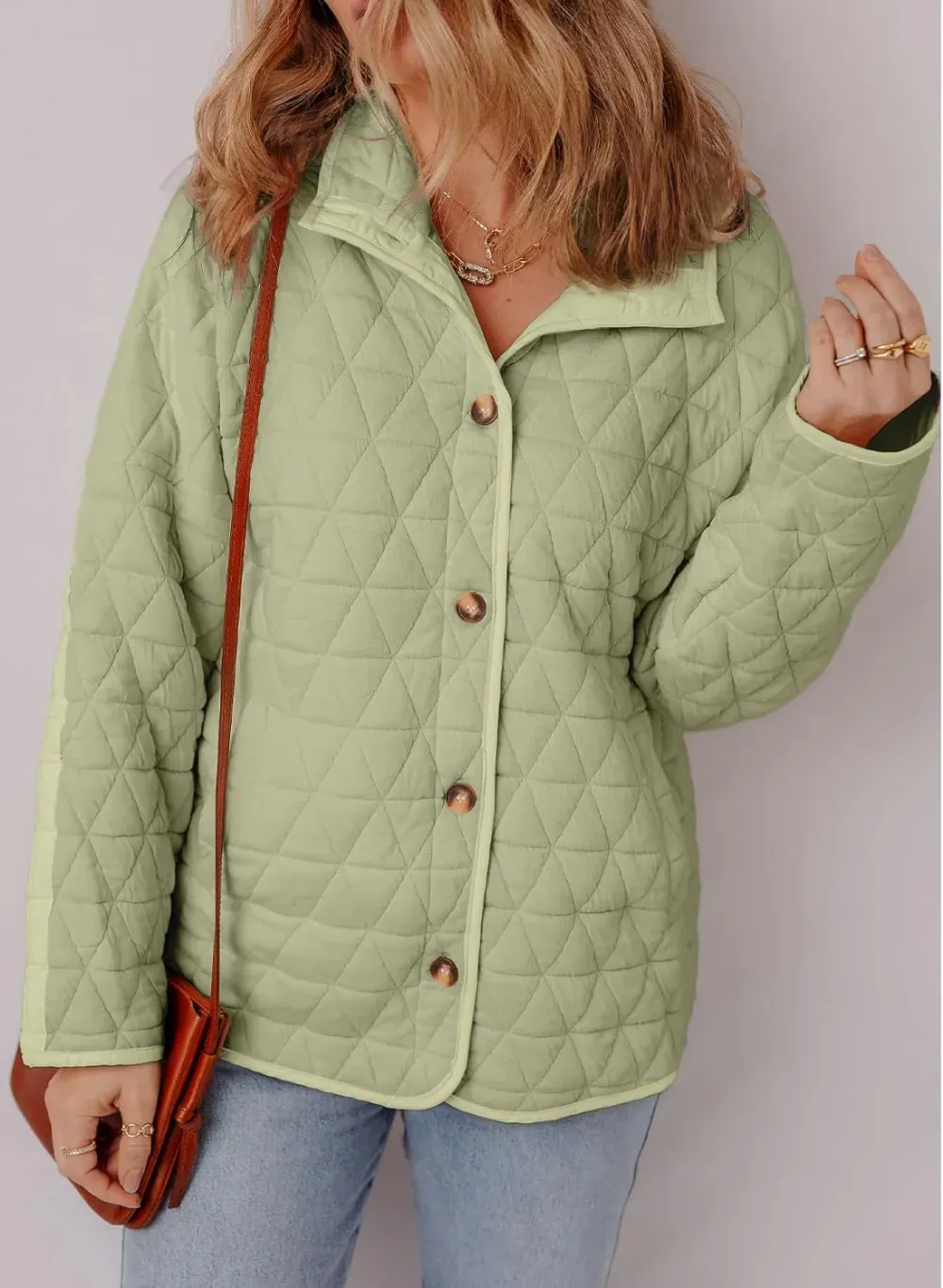 Women's Lightweight Diamond Quilted Jacket Casual Winter Open Front Button Down Puffer Coat Outwear Cardigan