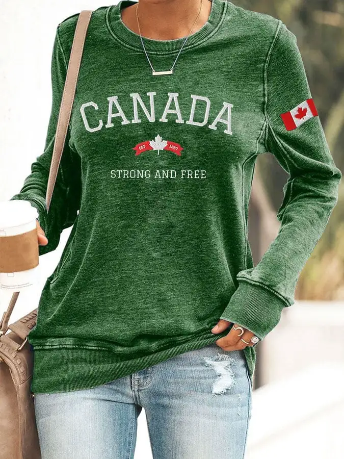 Women'S Canada Strong And Free Print Sweatshirt