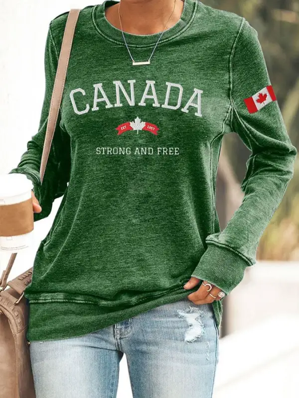 Women'S Canada Strong And Free Print Sweatshirt