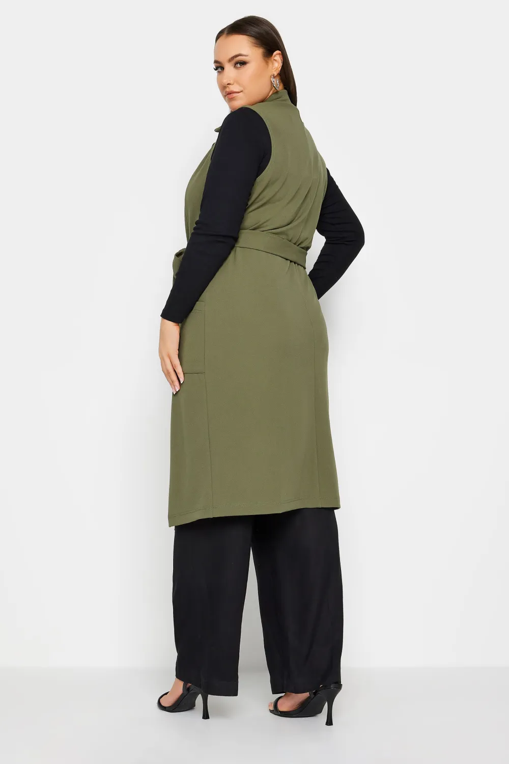YOURS Curve Khaki Green Longline Waistcoat