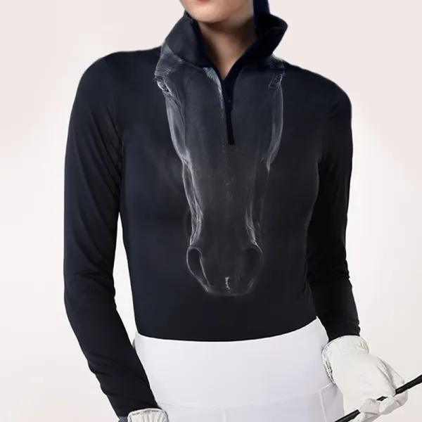 Women's Equestrian Style Horse Print Long Sleeve Casual Shirt