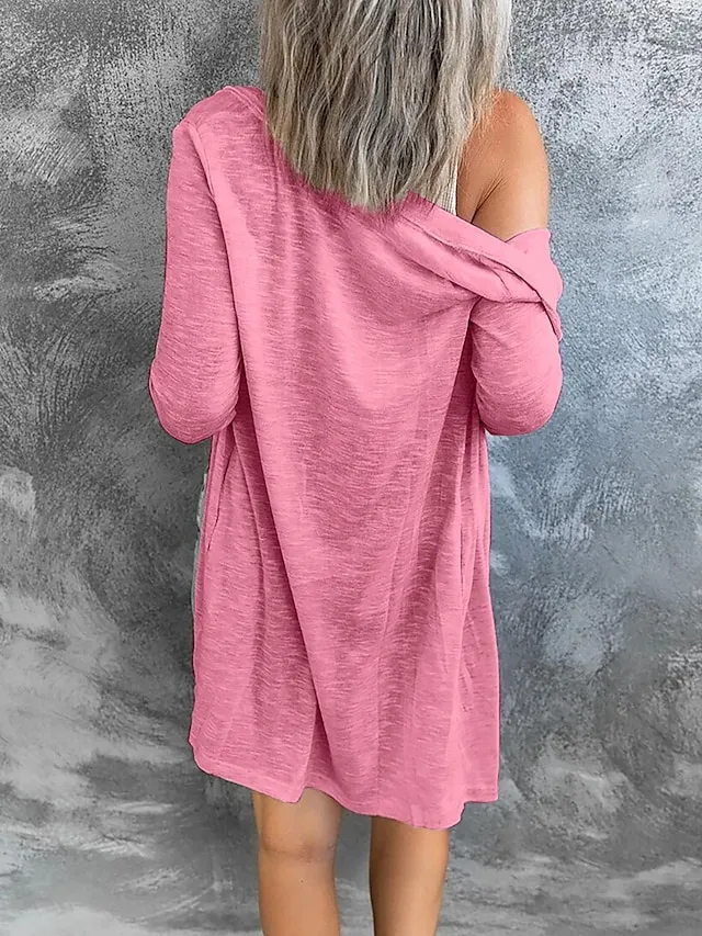 Women's Cardigan Sweater Cowl Ribbed Knit Polyester Button Summer Spring Outdoor Home Halloween Casual Soft Long Sleeve Solid Color Black White Light Green S M L