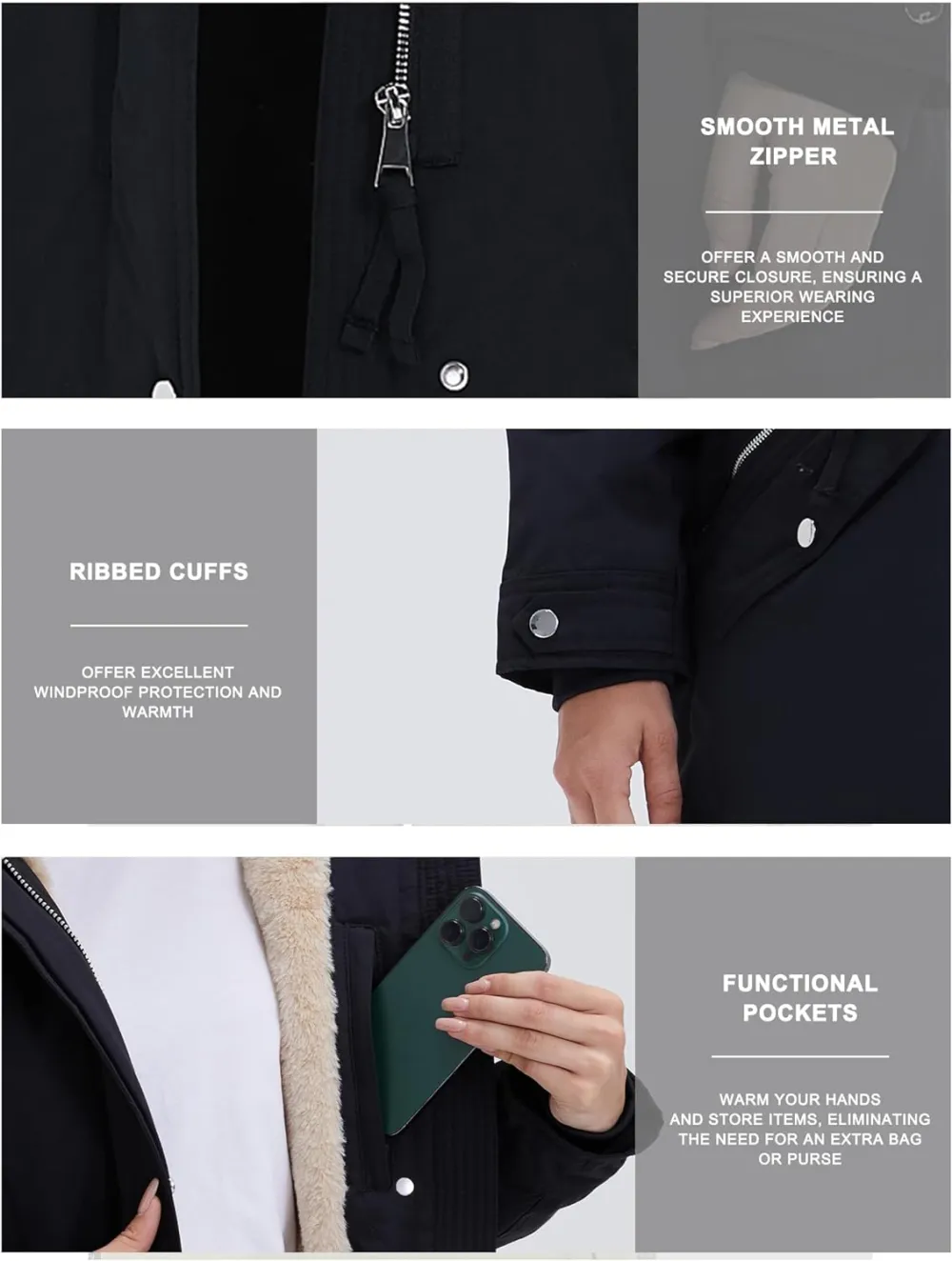 Women's Winter Coats Fleece Lined Parka Jacket Hooded Long Winter Warm Parka Coat with Pockets