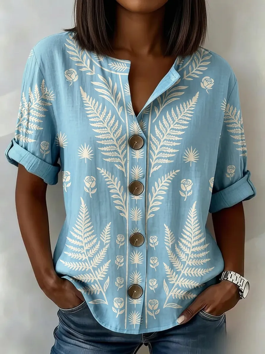 Women's Nashville Floral Fern Printed Button-Down Shirt
