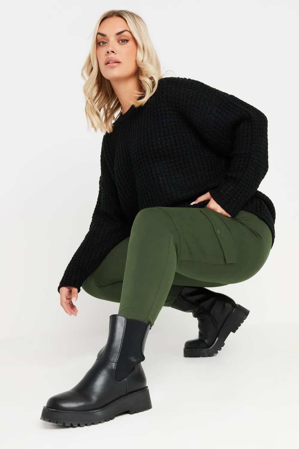 YOURS Curve Khaki Green Cargo Pocket Leggings