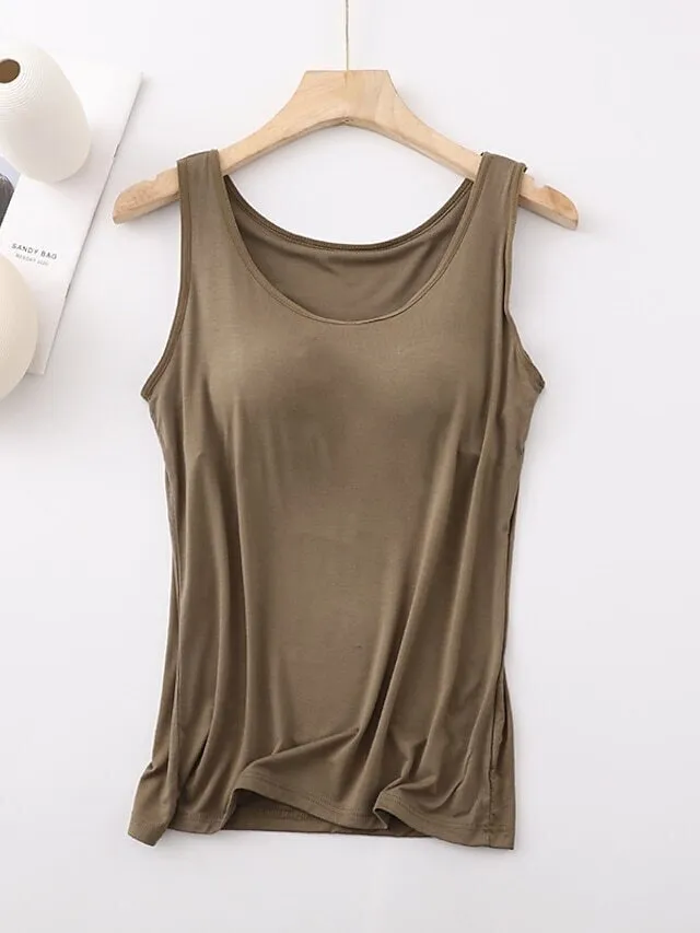 Women's Tank Top with Built-In Bra, Sleeveless Casual Basic Round Neck Regular - 10-Piece Sets