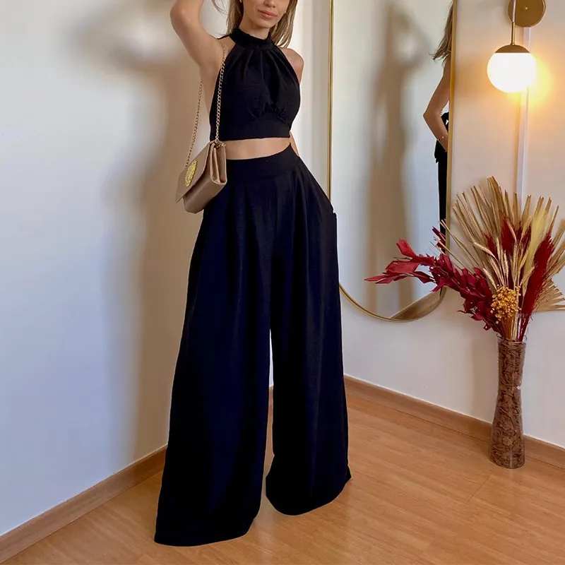 Women’s Polyester Patchwork Two-Piece Set